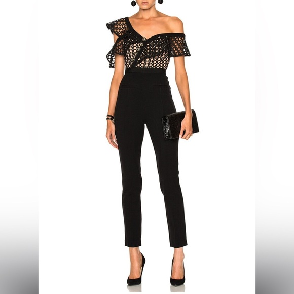 Self-Portrait Lace Frill Jumpsuit Black Size 2 - Picture 11 of 12